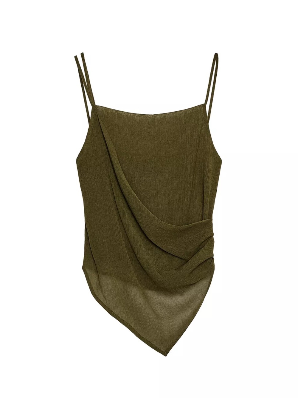 Olive Green Draped Asymmetrical Cami Top Zara Small